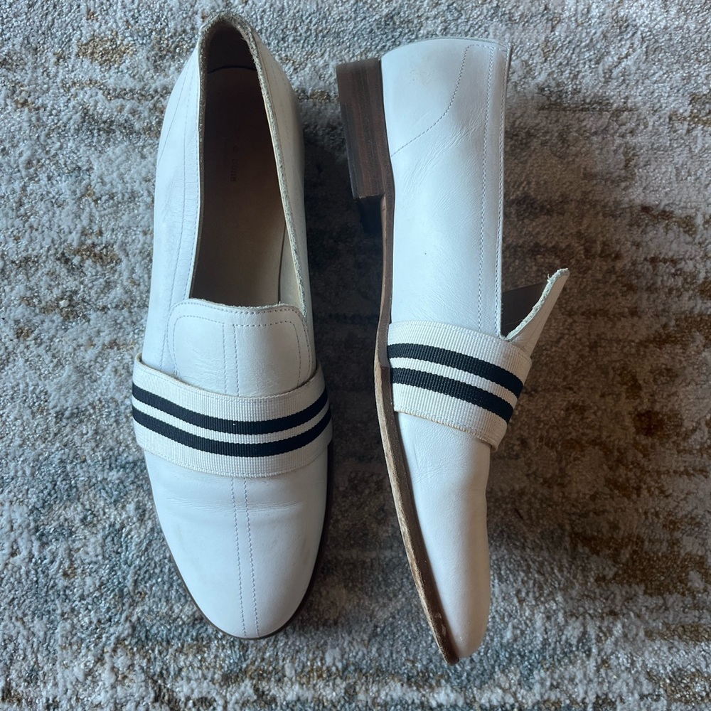 Rag and Bone White Loafers with Black Stripes